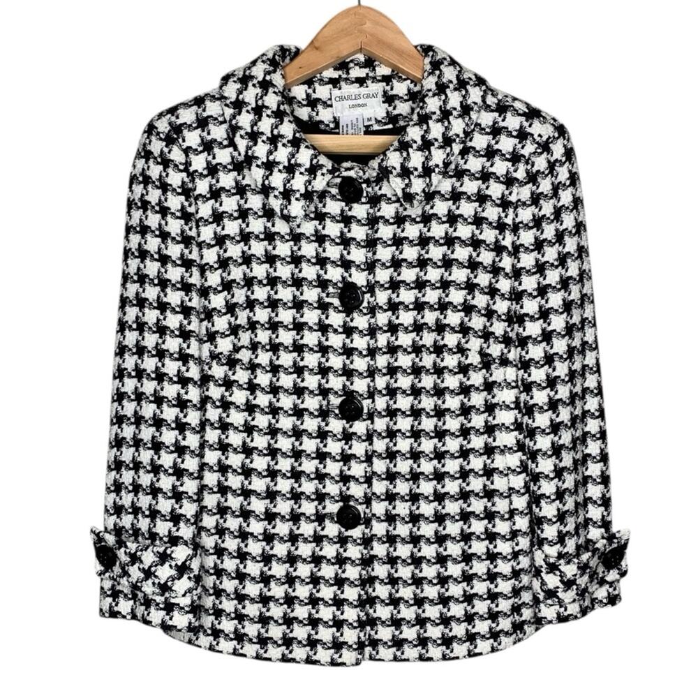 Charles Gray London Houndstooth Jacket M Black White Classic Career England